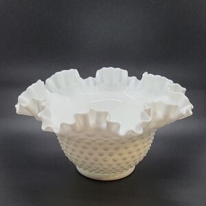 Fenton Milkglass Ruffled Edge Hobnail Bowl